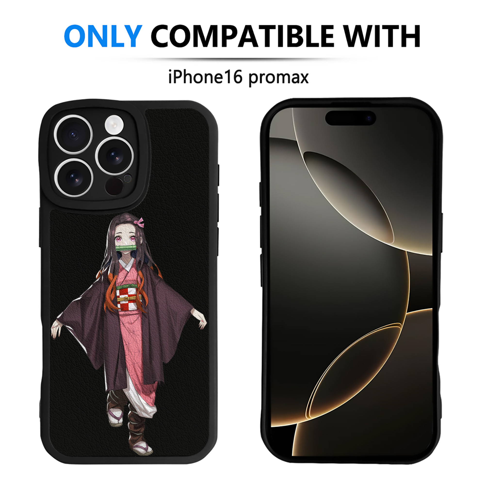 （画像用） 鬼滅の刃（きめつのやいば）竈門 禰󠄀豆子／かまど ねずこ Kamado Nezuko 【iPhone 16シリーズ対応】シリコンスマホケース（レザー調） 材質：シリコン
